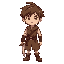 male rpg hero with messy brown hair, wearing a simple leather tunic and holding a basic sword. he has a tired, slightly bored expression. the background should be transparent.