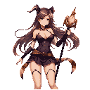 anime-style alluring mage woman, confident gaze, elegant short outfit with magical runes, long flowing hair, glowing staff, graceful yet provocative pose, warm lighting, mystical aura, detailed fantasy background, inspired by powerful sorceress aesthetics