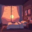 far away evening bedroom, with sunset