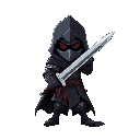rogue knight with sword, dark colors, fantasy style