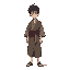 a 17 years japanese teen stands. he wears a traditional, slightly tattered kimono, worn from countless journeys and hardships.