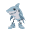 gray shark with 3 legs and light blue basketball shoes 