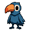 crie um personagem para player principal, estilo anime cartoon inspirado no estilo do jogo hollow nigth, sendo ele um passaro tucano azul com bico laranja