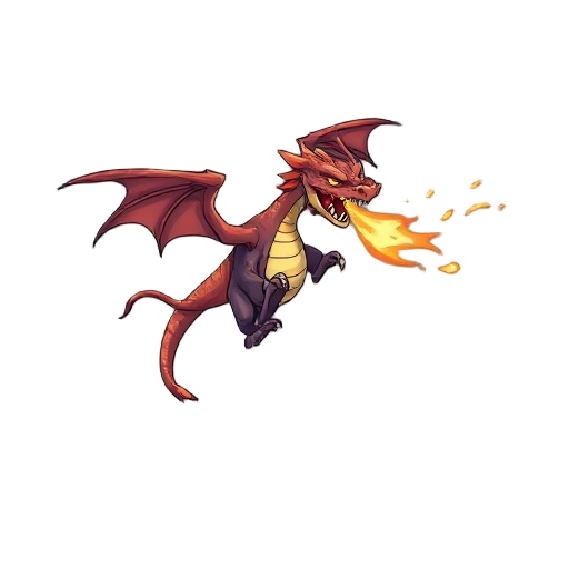 dragon floating mid-flight, breathing a vicious stream of fire.