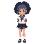 create me a full body character like suri from ghost parade game, she is a girl wearing year 4 grade of indonesia school uniform, her hair is afro look with blue color, 