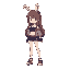 girl,rabbit_girl,long_hair,fluffy_hair,brown_hair,animal_ears,cropped_jacket,tube_top,short_shorts,sneakers,fingerless gloves, sideview,pixel_art