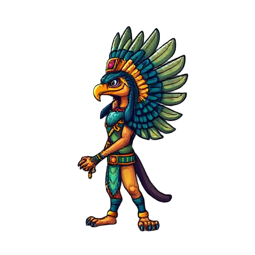 game sprite of a mayan quetzalcoatl god-man, side view, full body, centered in frame, hd pixelated style, blank background,