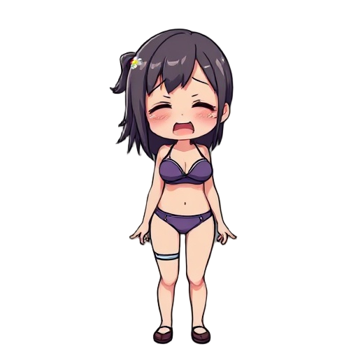 a girl in panties and bra anime style cries
