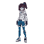 stylish cyberpunk girl in white jacket and blue pants