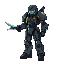 sci-fi cyberpunk power armor with a plasma blade at hand