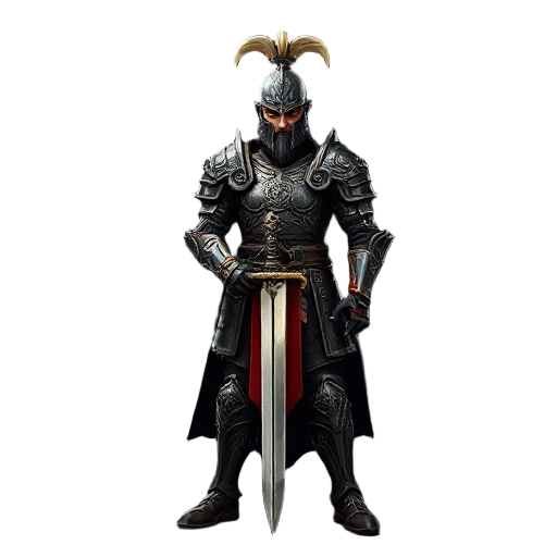 epic guard warrior standing with a sword, full body, medieval armor with ornate details, sharp steel blade glowing faintly, strong and heroic stance, cinematic lighting, hyper-detailed, ultra-realistic, dramatic shadows, fantasy concept art, 4k, highly de