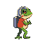  "a 32x32 pixel astronaut frog trying to go to space, facing right. the frog has a mix of red and green colors and wears a small space helmet. it has a determined but slightly playful expression