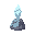 an ice crystal placed above a stone base. the ice crystal emanates frost around it