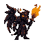 dark grim void angel boss looking at right.  lava flowing through veins, dark knight paladin. floating. everything. wings. rings. eyes. weapon with bright lava cast and  floating in the air. deadly