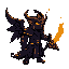 dark grim void angel boss looking at right.  lava flowing through veins, dark knight paladin. floating. everything. wings. rings. eyes. weapon with bright lava cast and  floating in the air. deadly