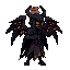 dark grim void angel boss looking at right.  lava flowing through veins, dark knight paladin. floating. everything. wings. rings. eyes.