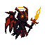 dark grim void angel boss looking at right.  lava flowing through veins, dark knight paladin. floating. everything. wings. rings of eyes. weapon with bright lava cast and  floating in the air. deadly