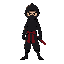 give me a ninja in all black with a red belt make it designed for a side scrolling platformer
