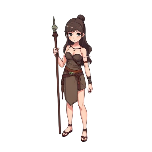 medieval female less clothes holding stick anime style minimalistic