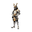 a samurai is standing on two legs. its body resembles human anatomy. the body is positioned at a 3/4 turn to the right. its wearing white and gold armor