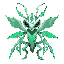 pixel art, 32bit style, anthropomorphic white mantis samurai, jade-colored translucent exoskeleton armor, glowing emerald circuit patterns, retractable scythe-arms with crystalline edges, insect-wing