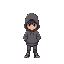 a child standing, wearing a hoodie with the hood up and hands in its pocket, depressing color palette.