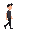 human, man walking right, black hair, dark grey t-shirt, black pants