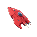 red spaceship with turbo thrusters, side profile