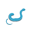 a blue insularis snake straightened out on the ground, facing right