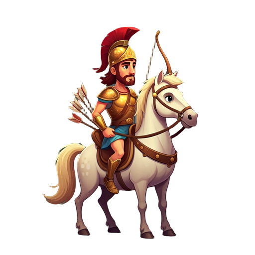 greek prince in a horse with a bow and some arrows on his back