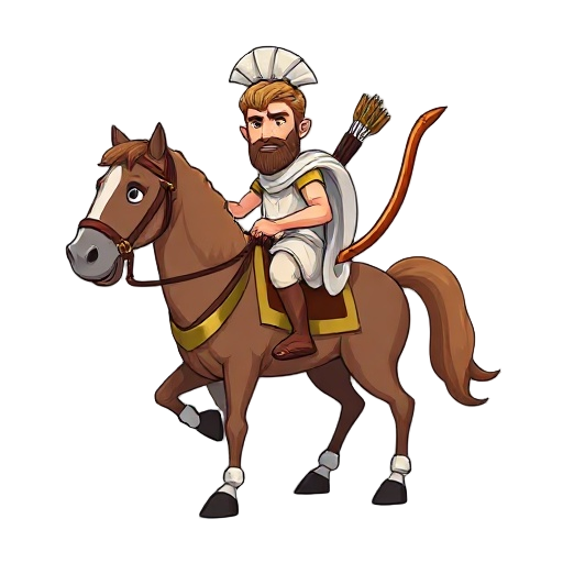 greek prince in a horse with a bow and some arrows on his back