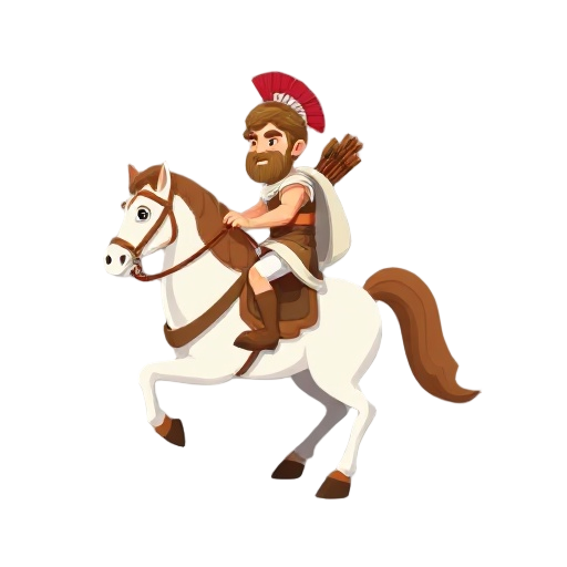 greek prince in a horse with a bow and some arrows on his back