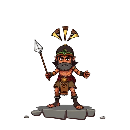 create a 2d retro-style platformer game featuring characters inspired by "gueiros". the main character should be a tribal warrior with weapons like spears and knives. include full animations for:  - i