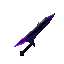 a mid evil like sword, with a black shining 1 sided blade with a dark, purple glint or flame and a black handle