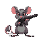 gray rat holding a shootgun