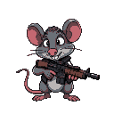 gray rat holding a shootgun