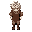 medieval peasant seen from the front, messy white hair, subtle red eyes, brown tunic with rope belt, beige pants and worn leather boots, transparent background, palette limited to earth tones with 2-tone shading. inspired on deltarune game.