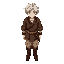 medieval peasant seen from the front, messy white hair, subtle red eyes, brown tunic with rope belt, beige pants and worn leather boots, transparent background, palette limited to earth tones with 2-tone shading. inspired on breath of fire 4