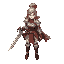 a fierce female knight from a medieval fantasy world, designed as a video game sprite. she wields a large, sword and wears lightweight leather and steel armor. vibrant colors, detailed textures