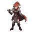 a fierce female knight from a medieval fantasy world, designed as a video game sprite. she wields a large, sword and wears lightweight leather and steel armor. vibrant colors, detailed textures