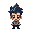 an idle character . spiky hair dark blue 