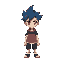 a protagonist with spiky dark blue hair like an adolescent and in thé size of pokémon redfire overworld character 