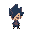an idle character . spiky hair dark blue. pokémon redfire style