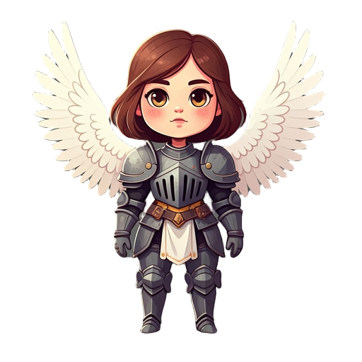 female knight with angel wings, kawaii style