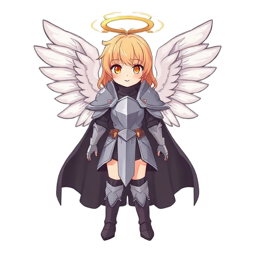female knight with angel wings, kawaii style