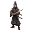 "create an image of an ancient chinese swordsman, dressed in traditional flowing robes with intricate patterns, wielding a finely crafted jian sword. the background should feature a serene, misty moun