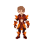no head, short male body, wearing fiery red and orange outfit, glowing ember effects on torso and limbs, chibi proportions