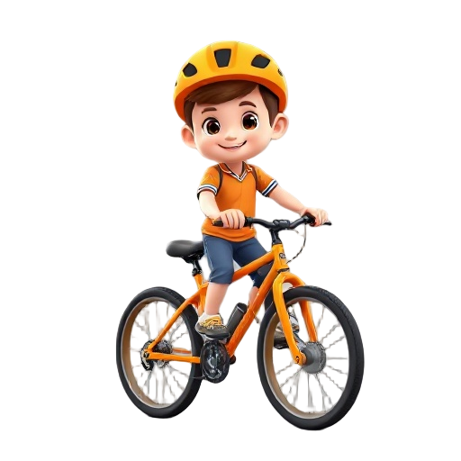 boy with orange bike combinaison riding  vtt orange bicycle  