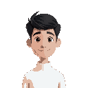 young male character, student, computer-science bachelor, good looking face, black hair, white sweater, more of a rectangular face shape