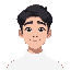 young male character, student, computer-science bachelor, good looking face, black hair, white sweater, more of a rectangular face shape, colours need to show the face contrast, minimal style